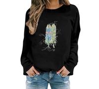 Womens Casual Sweatshirt Long Sleeve Tops Jumpers Women's Feather Print Casual Fashion Sweatshirt Top (Black, M) g6102