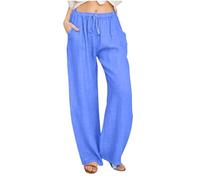 Women's Casual Trousers Solid Drawstring Waist Long Pants with Pocket