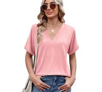Women's Casual V Neck Short Sleeve T Shirt Loose Fit Summer Tops Solid Color Basic Tee Blouse for Spring Fall Daily Wear Lightweight Soft Fabric