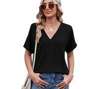 Women's Casual V Neck Short Sleeve T Shirt Loose Fit Summer Tops Solid Color Basic Tee Blouse for Spring Fall Daily Wear Lightweight Soft Fabric