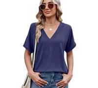 Women's Casual V Neck Short Sleeve T Shirt Loose Fit Summer Tops Solid Color Basic Tee Blouse for Spring Fall Daily Wear Lightweight Soft Fabric