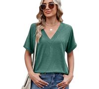 Women's Casual V Neck Short Sleeve T Shirt Loose Fit Summer Tops Solid Color Basic Tee Blouse for Spring Fall Daily Wear Lightweight Soft Fabric