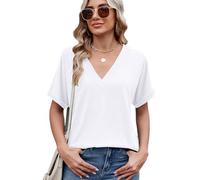 Women's Casual V Neck Short Sleeve T Shirt Loose Fit Summer Tops Solid Color Basic Tee Blouse for Spring Fall Daily Wear Lightweight Soft Fabric