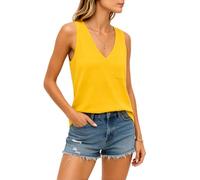 Women's Casual V Neck Sleeveless Tank Top Summer Loose Fit Solid Color Basic Tee Shirt with Pocket for Beach Vacation Daily Wear Soft Breathable