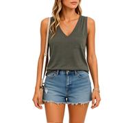 Women's Casual V Neck Sleeveless Tank Top Summer Loose Fit Solid Color Basic Tee Shirt with Pocket for Daily Wear Street Style Fashion