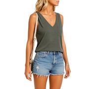 Women's Casual V Neck Sleeveless Tank Top Summer Loose Fit Solid Color Basic Tee Shirt with Pocket for Beach Vacation Daily Wear Soft Breathable