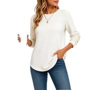 Women's Casual Waffle Knit Long Sleeve Tunic Top Solid Color Crew Neck Loose Fit Pullover Sweater with Pockets for Fall Winter Daily Wear