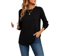 Women's Casual Waffle Knit Long Sleeve Tunic Top Solid Color Crew Neck Loose Fit Pullover Sweater with Pockets for Fall Winter Daily Wear