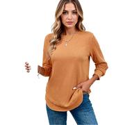 Women's Casual Waffle Knit Long Sleeve Tunic Top Solid Color Crew Neck Loose Fit Pullover Sweater with Pockets for Fall Winter Daily Wear