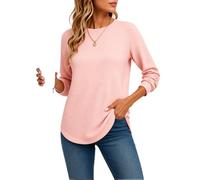 Women's Casual Waffle Knit Long Sleeve Tunic Top Solid Color Crew Neck Loose Fit Pullover Sweater with Pockets for Fall Winter Daily Wear