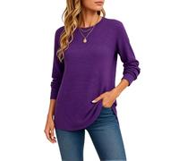 Women's Casual Waffle Knit Long Sleeve Tunic Top Solid Color Crew Neck Loose Fit Pullover Sweater with Pockets for Fall Winter Daily Wear