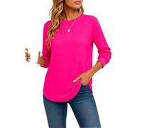Women's Casual Waffle Knit Long Sleeve Tunic Top Solid Color Crew Neck Loose Fit Pullover Sweater with Pockets for Fall Winter Daily Wear