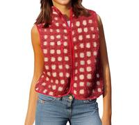 Women's Checkered Polar Fleece Vest Checkered Sherpa Vest Fall Winter Sleeveless Zip Up Warm Collared Outerwear Vests