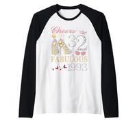 Womens Cheers to 32 Years Old EST 1993 32nd Birthday Queen Manche Raglan