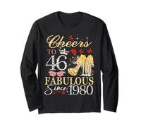 Womens Cheers to 46 Fabulous Since 1980 46th Birthday Queen Manche Longue