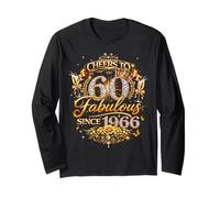 Womens Cheers to 60 Years Old EST 1966 60th Birthday Queen Manche Longue