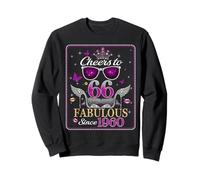 Womens Cheers to 66 Years Old EST 1990 66th Birthday Queen Sweatshirt