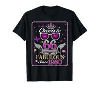 Womens Cheers to 66 Years Old EST 1990 66th Birthday Queen T-Shirt