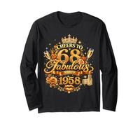 Womens Cheers to 68 Years Old EST 1958 68th Birthday Queen Manche Longue