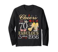 Womens Cheers to 70 Fabulous Since 1956 70th Birthday Queen Manche Longue