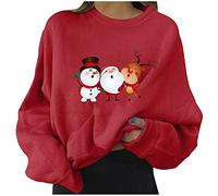 Women's Christmas Fashion O-Neck Print Long Sleeves Blouses Shirts Easy Tops Women's Christmas Tops Hooded Sweatshirts Hoodies (Red, XXL) k112q
