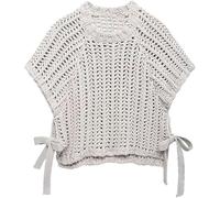 Womens Chunky Knit Cropped Sweater Vest, Side Bow Tie Crew Neck Trendy Pullover Knit Tank Tops Crochet Pullover Sweater