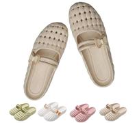 Women's Closed-Toe Breathable Mules Bow Soft Sole Hollow Slip-on Sandals (Khaki,36)