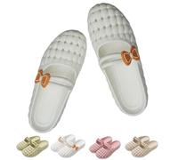 Women's Closed-Toe Breathable Mules Bow Soft Sole Hollow Slip-on Sandals (White,40)