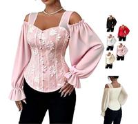 Women's Cold Shoulder Floral Jacquard Top Square Neck Puff Sleeve Blouse | Floral Embroidery Smocked Back Fitted Crop Top,Elegant Off Shoulder Corset Blouse,for Going Out Party