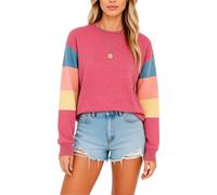 Women's Color Block Crewneck Sweatshirt Vintage Wash Long Sleeve Pullover Top Casual Loose Fit Streetwear Fall Winter Fashion Tee Shirt for Girls