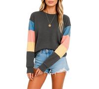 Women's Color Block Crewneck Sweatshirt Vintage Wash Long Sleeve Pullover Top Casual Loose Fit Streetwear Fall Winter Fashion Tee Shirt for Girls