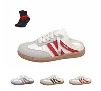 Women's Colorblock Sneakers,Casual Slides,Trendy Slip-on Shoes,Non-Slip Open Back Shoes for Daily Wear Gym Fits(Red,36 EU)
