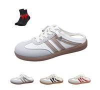 Women's Colorblock Sneakers,Casual Slides,Trendy Slip-on Shoes,Non-Slip Open Back Shoes for Daily Wear Gym Fits(Khaki,37 EU)