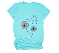Women's Colorful Paw Print Dandelion T-Shirt Olive Green Short Sleeve Cute Animal Lover Tee Summer Casual Top for Dog Mom Cat Lady Plus Size Soft Cotton