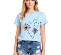 Women's Colorful Paw Print Dandelion T-Shirt Olive Green Short Sleeve Cute Animal Lover Tee Summer Casual Top for Dog Mom Cat Lady Plus Size Soft Cotton