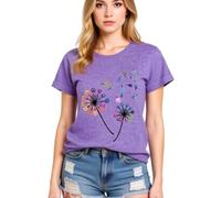 Women's Colorful Paw Print Dandelion T-Shirt Olive Green Short Sleeve Cute Animal Lover Tee Summer Casual Top for Dog Mom Cat Lady Plus Size Soft Cotton