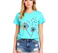 Women's Colorful Paw Print Dandelion T-Shirt Olive Green Short Sleeve Cute Animal Lover Tee Summer Casual Top for Dog Mom Cat Lady Plus Size Soft Cotton