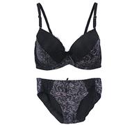 Women's Comfortable Push Up Embroidery Lace Bra and Panty Set Plus Size Blue(Black,34/75B)