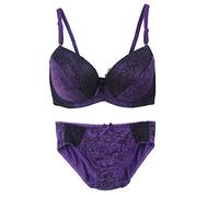 Women's Comfortable Push Up Embroidery Lace Bra and Panty Set Plus Size Blue(Purple,38/85DD)