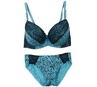 Women's Comfortable Push Up Embroidery Lace Bra and Panty Set Plus Size Blue(White,38/85E)