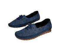 Women's Comfortable Soft Hand-Stitched Genuine Leather Loafers, Wide Fit Breathable Lightweight Flats Dress Shoes (Blue,38)