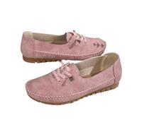 Women's Comfortable Soft Hand-Stitched Genuine Leather Loafers, Wide Fit Breathable Lightweight Flats Dress Shoes (Pink,36)
