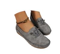 Women's Comfortable Soft Hand-Stitched Genuine Leather Loafers, Wide Fit Breathable Lightweight Flats Dress Shoes (Grey,37)