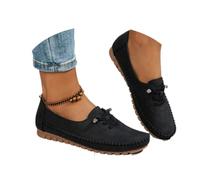 Women's Comfortable Soft Hand-Stitched Genuine Leather Loafers, Wide Fit Breathable Lightweight Flats Dress Shoes (Black,38)