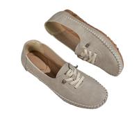 Women's Comfortable Soft Hand-Stitched Genuine Leather Loafers, Wide Fit Breathable Lightweight Flats Dress Shoes (Beige,37)