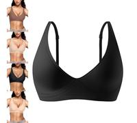 Womens Comfortable Wireless Bras, Seamless Tshirts Bras, Deep V Everyday Bra, Push Up Bralettes (Black,TP)