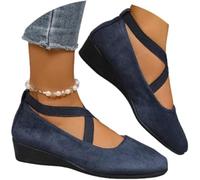 Women's Comfy Elastic Crisscross Strap Wedge Slip-on Shoes, Elegant Suede Comfy Slip-on, Pointed Toe Ballet Comfys Strap Ballerina Wedges Shoes (Blue,42)