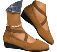 Women's Comfy Elastic Crisscross Strap Wedge Slip-on Shoes, Elegant Suede Comfy Slip-on, Pointed Toe Ballet Comfys Strap Ballerina Wedges Shoes (Brown,39)