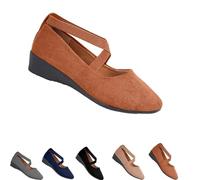Women's Comfy Elastic Crisscross Strap Wedge Slip-on Shoes,Slip on Fashion Ankle Straps Elegant Dress Shoes,Womens Round Toe Ballet Wedge Dress Shoe (Brown,36)