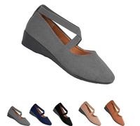 Women's Comfy Elastic Crisscross Strap Wedge Slip-on Shoes,Slip on Fashion Ankle Straps Elegant Dress Shoes,Womens Round Toe Ballet Wedge Dress Shoe (Gray,38)